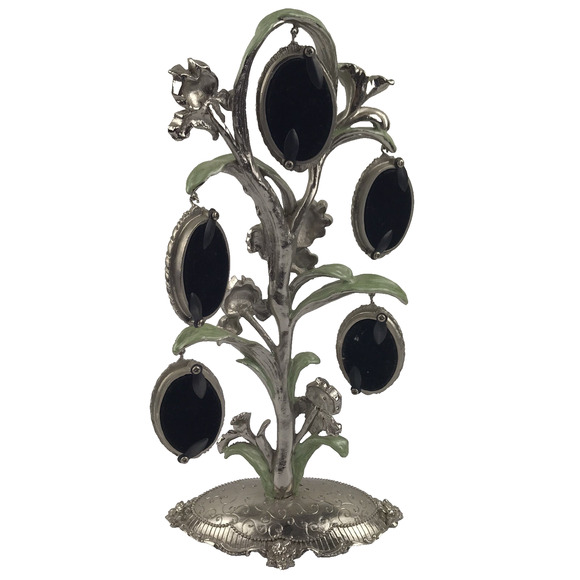 Ashleigh Manor 5 Frame Family Photo Tree Pewter Rhinestone Enamel Floral Flower - Picture 11 of 16